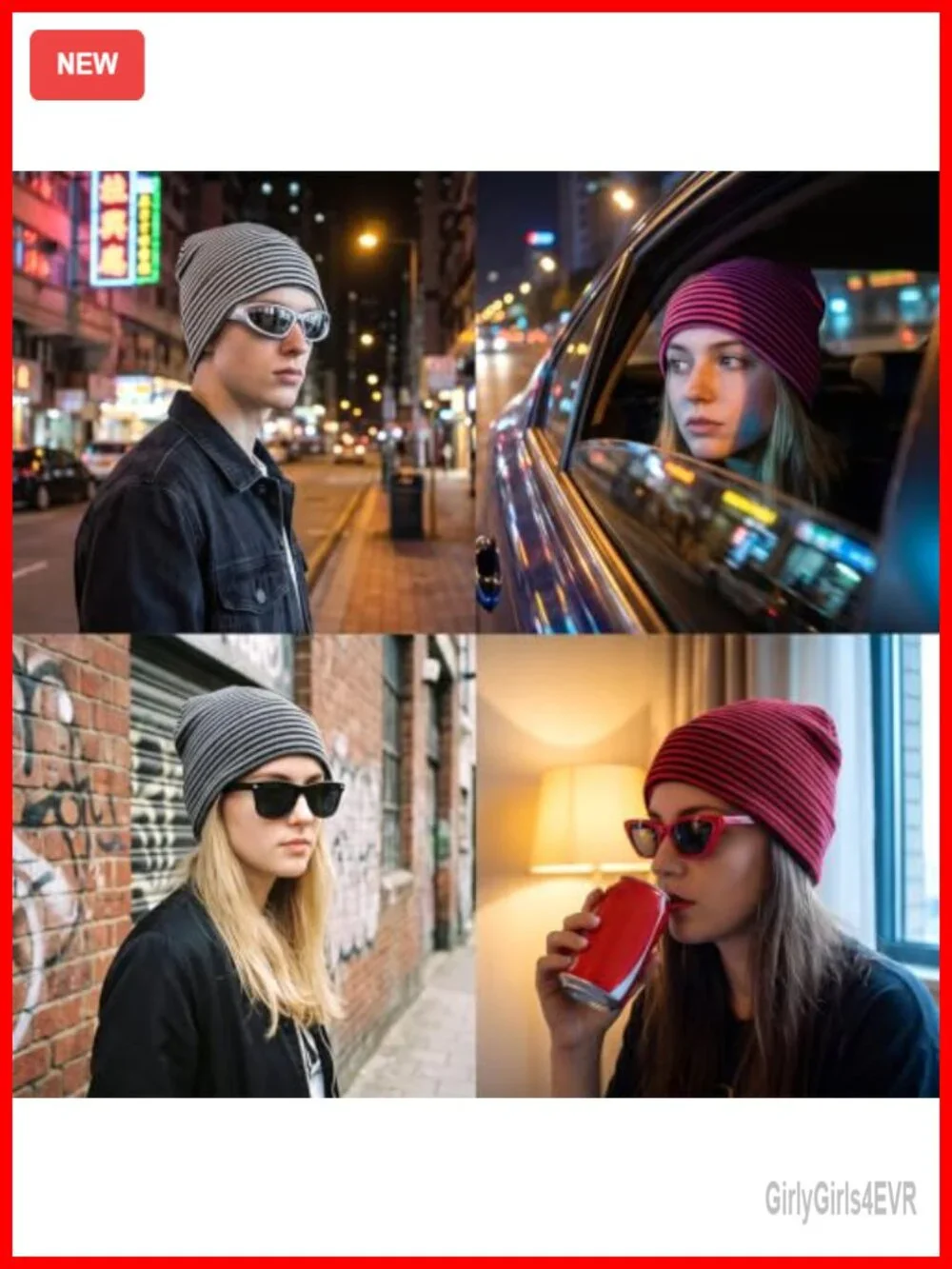 Warm Striped Knitted Slouchy Beanie Hat for Cold Weather